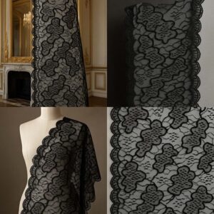 dentelle noire cordée à bordure festonnée