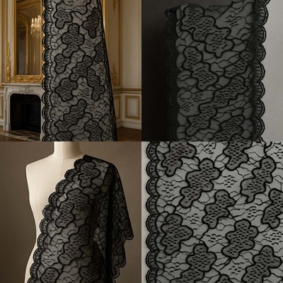 dentelle noire cordée à bordure festonnée