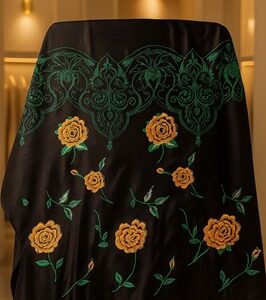 crêpe satin brodé,tissus luxueux, made in France