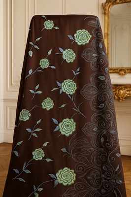 crêpe satin brodé sublimé par une broderie délicate